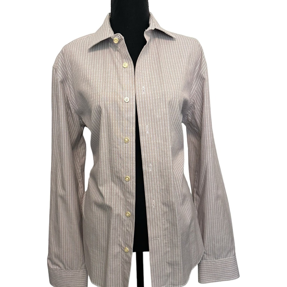 Egara Slim Fit Brown and White Pin Stripe Button Down Size L
